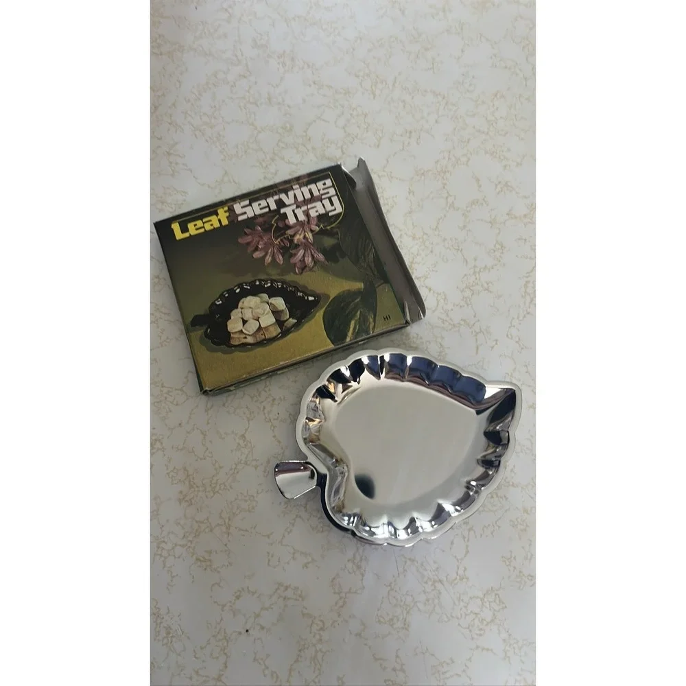 MCM Chrome Leaf Serving Tray Candy Dish with‎ Box Mid-Century Style